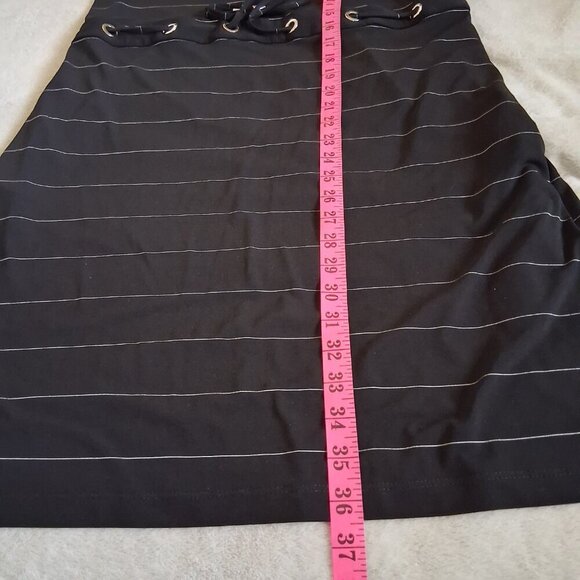 Joseph Ribkoff Women's Size 8 Black/Vanilla Stripe V Neck Tie Waist Midi Dress - Picture 14 of 14